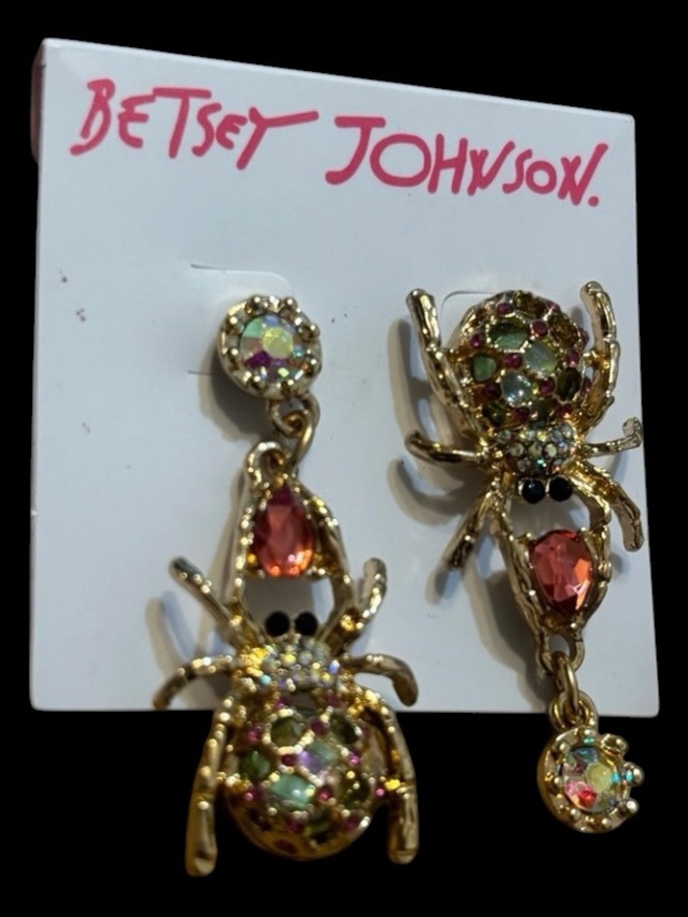 BETSEY JOHNSON Bejeweled Multicolored Crystal-Studded Spider Earrings NEW NWT